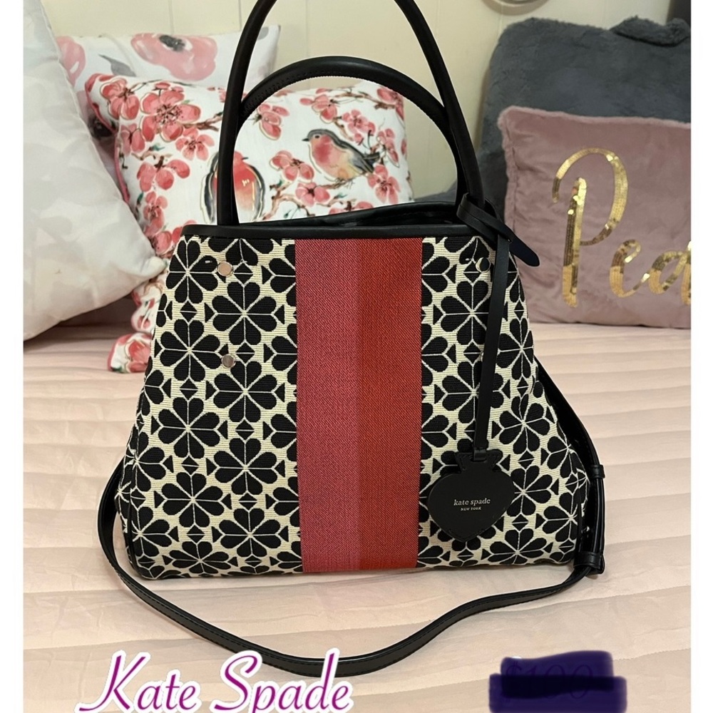 Kate Spade Flower Jacquard Stripe Medium Tote w/pouch and crossbody strap
